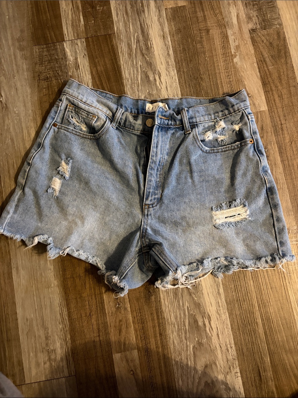 Cello Light Blue Ripped Denim Shorts